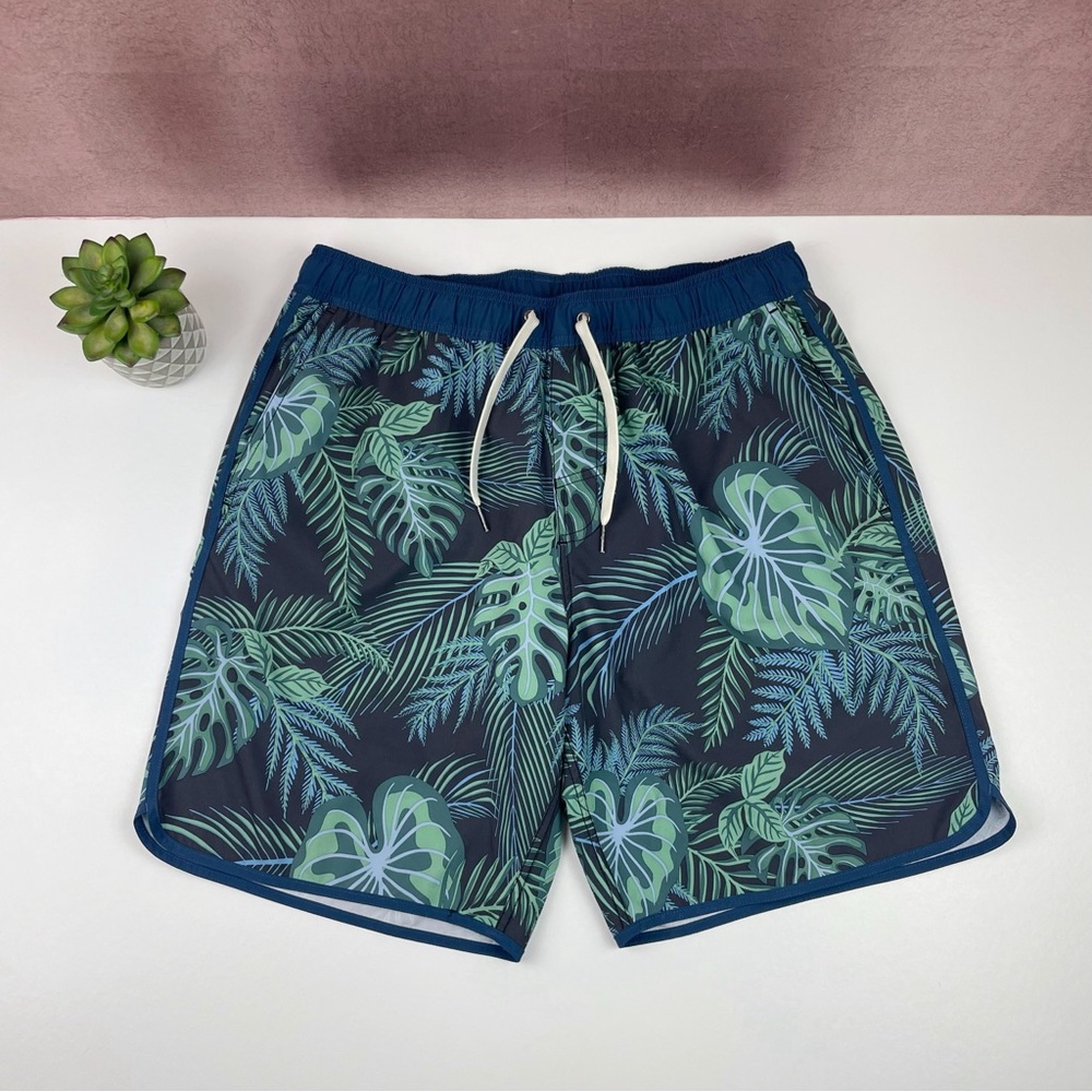 Fair Harbor Green Blue Tropical Floral Swim Trunks Shorts Men Size Large Lined
